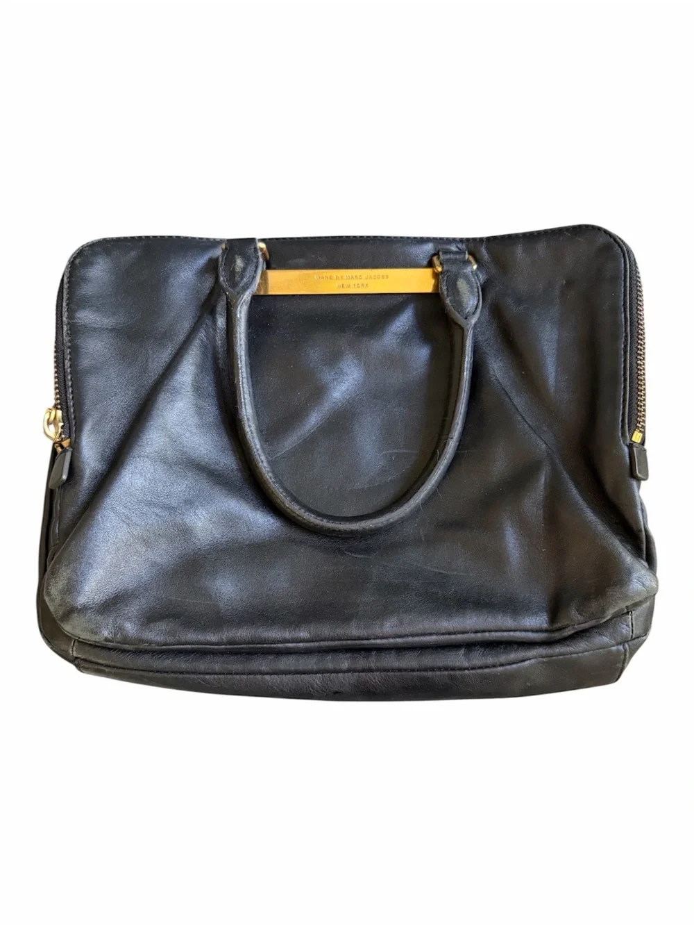 Marc by Marc Jacobs Goodbye Columbus Leather Satchel Workbag Black Gold Hardware